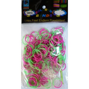 Loom bands gumičky dvoubarevné zelenorůžové 200 ks, háček a esíčka