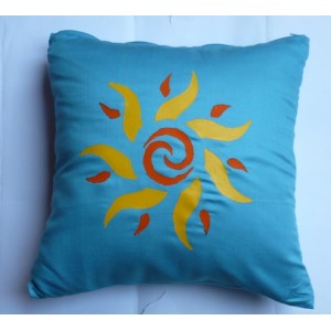 Povlak na polštář, textilní ručně malovaný dekorační polštářek 35 x 35 cm Slunce