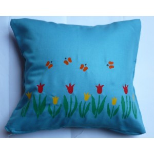 Povlak na polštář, textilní ručně malovaný dekorační polštářek 35 x 35 cm Jarní zahrada