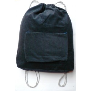 Stahovací vak na záda , batoh 36 x 43 cm, z pevného manšestru s vnější kapsou
