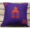 Povlak na polštář, textilní ručně malovaný dekorační polštářek 34 x 34cm japonský motiv Pagoda