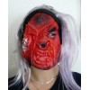 Karnevalová latexová maska s kápí a šedými vlasy zombie s lebkou, čert