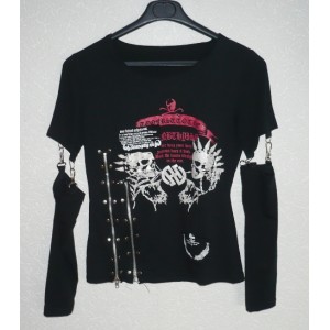 Metalové a rockové tričko s lebkami, dvojitým zipem a karabinami